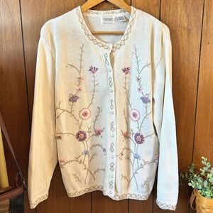 Vintage Carriage Court Floral Embroidered Knit Cardigan Sweater‎ Sm Cottagecore